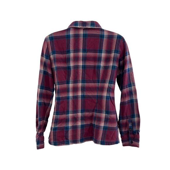Patagonia Fjord Flannel Button Down Shirt Women's Size 2 Plaid Red Blue Long - Picture 8 of 16